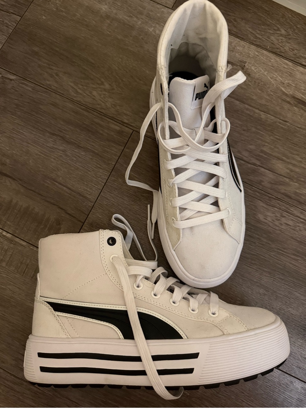 Puma White High-Top Platform Sneakers with Black Stripe Accent